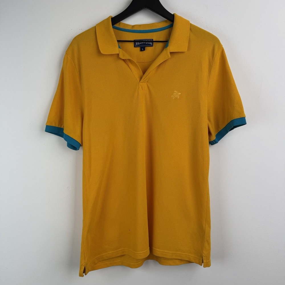 Vilebrequin Polo Shirt Mens L Yellow Pique Cotton Golf Casual Short Sleeve